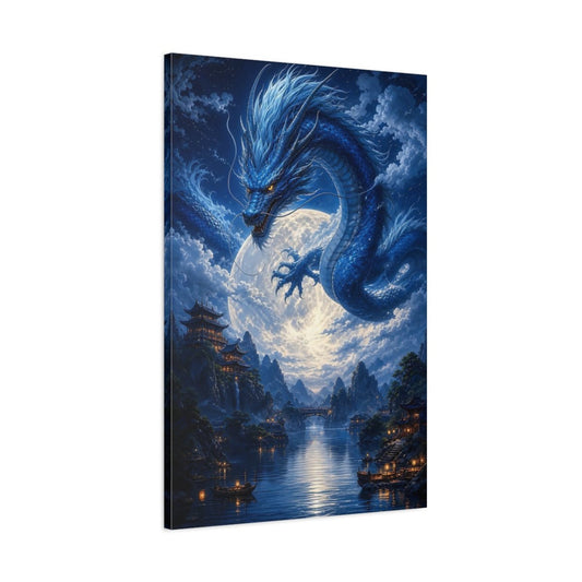 Fairytale Blue Dragon Canvas Print – fantasy Decor for Living Room, Above Couch - YesArtYes