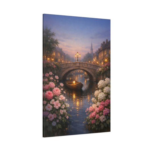 Fairytale Canal Scene Romantic Canal Scene shown as stretched canvas wall art