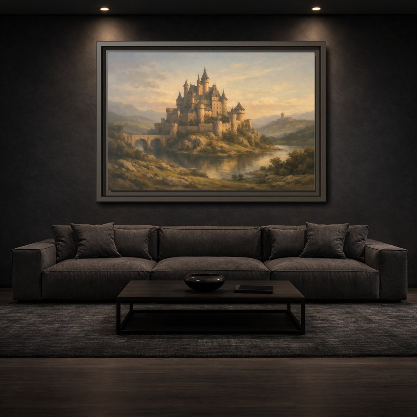 Mockup 2. Fairytale Castle Golden Castle shown as stretched canvas wall art