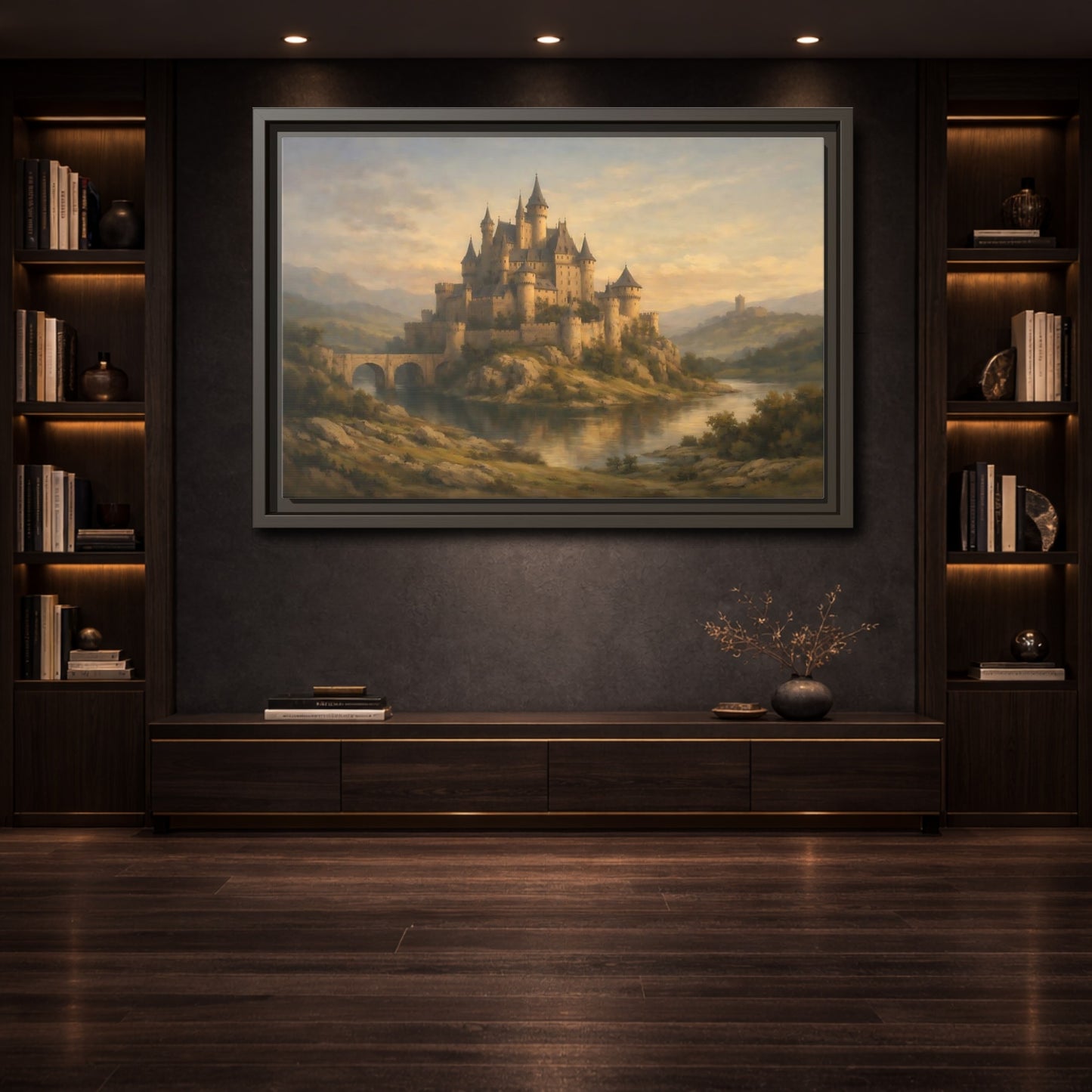 Mockup 3. Fairytale Castle Golden Castle shown as stretched canvas wall art