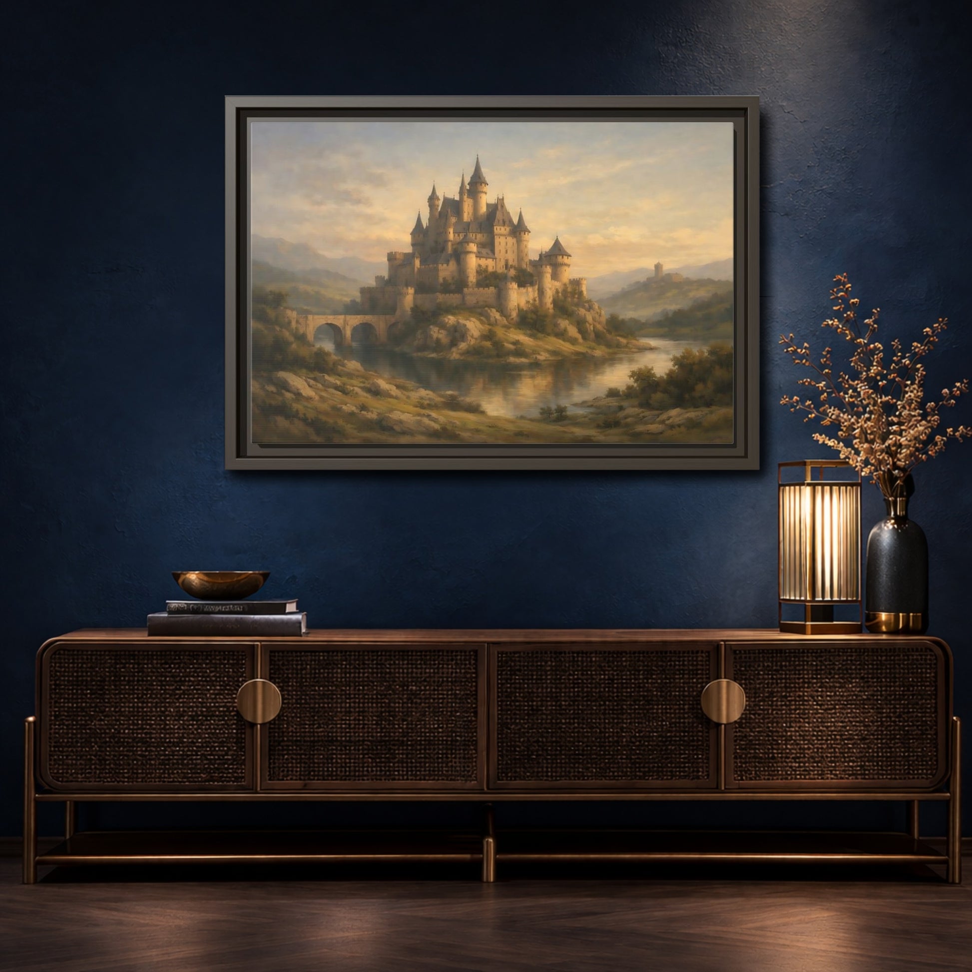 Mockup 4. Fairytale Castle Golden Castle shown as stretched canvas wall art