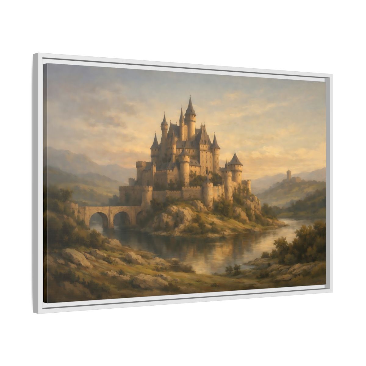 Side Mockup 8. Fairytale Castle Golden Castle shown as stretched canvas wall art