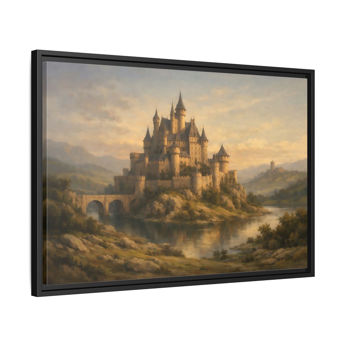 Side Mockup 14. Fairytale Castle Golden Castle shown as stretched canvas wall art