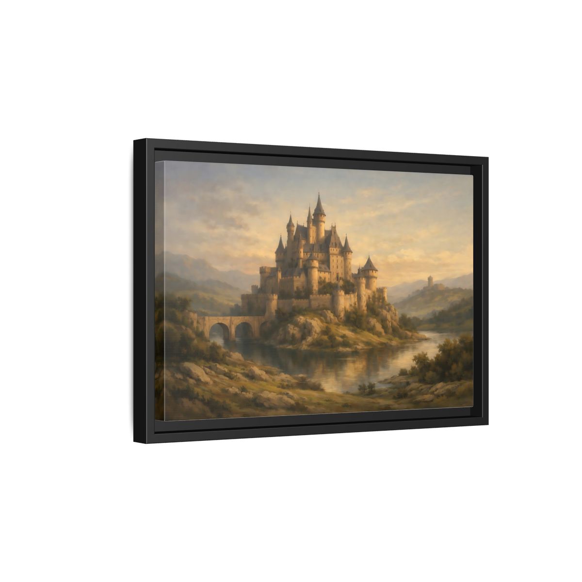Side Mockup 6. Fairytale Castle Golden Castle shown as stretched canvas wall art