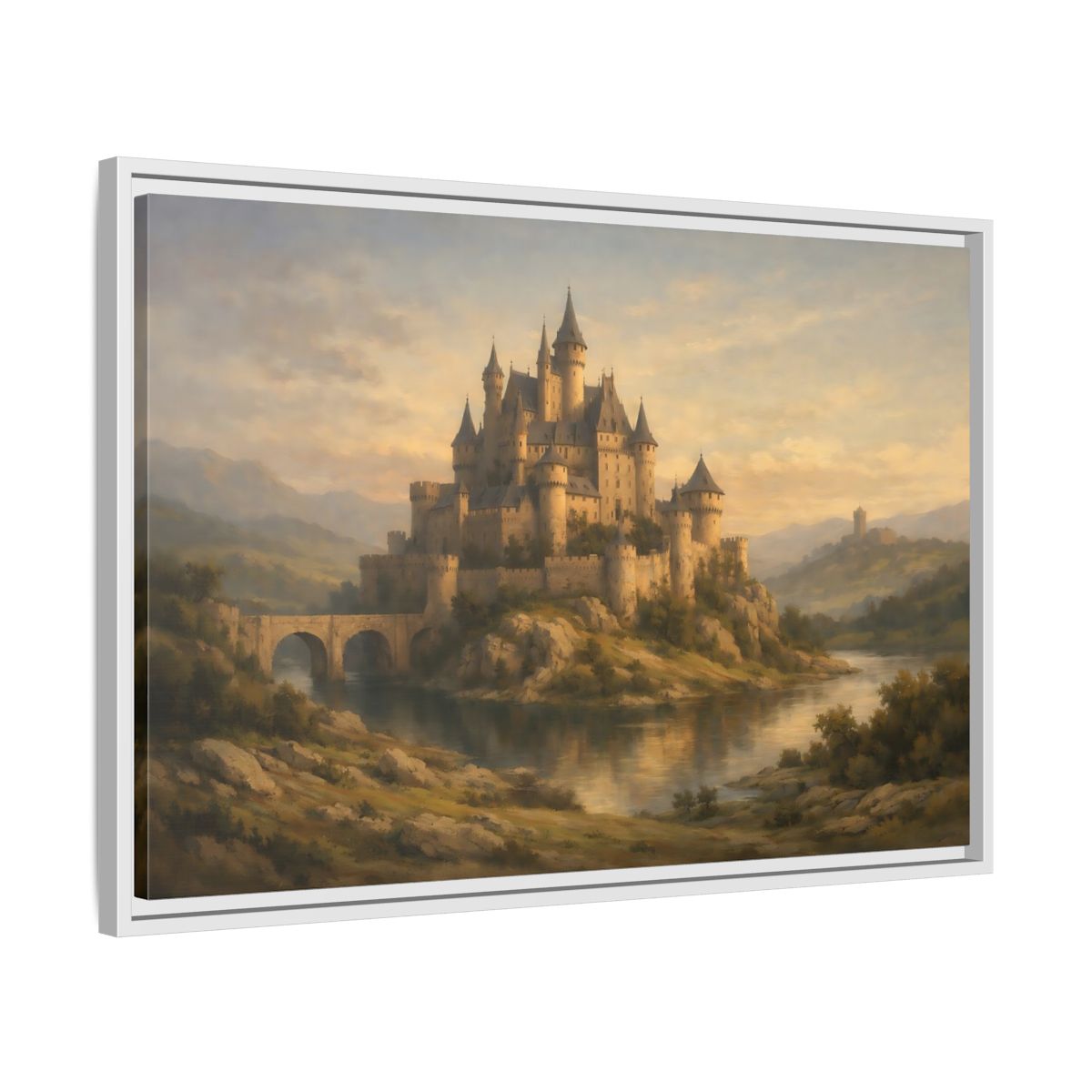 Side Mockup 10. Fairytale Castle Golden Castle shown as stretched canvas wall art