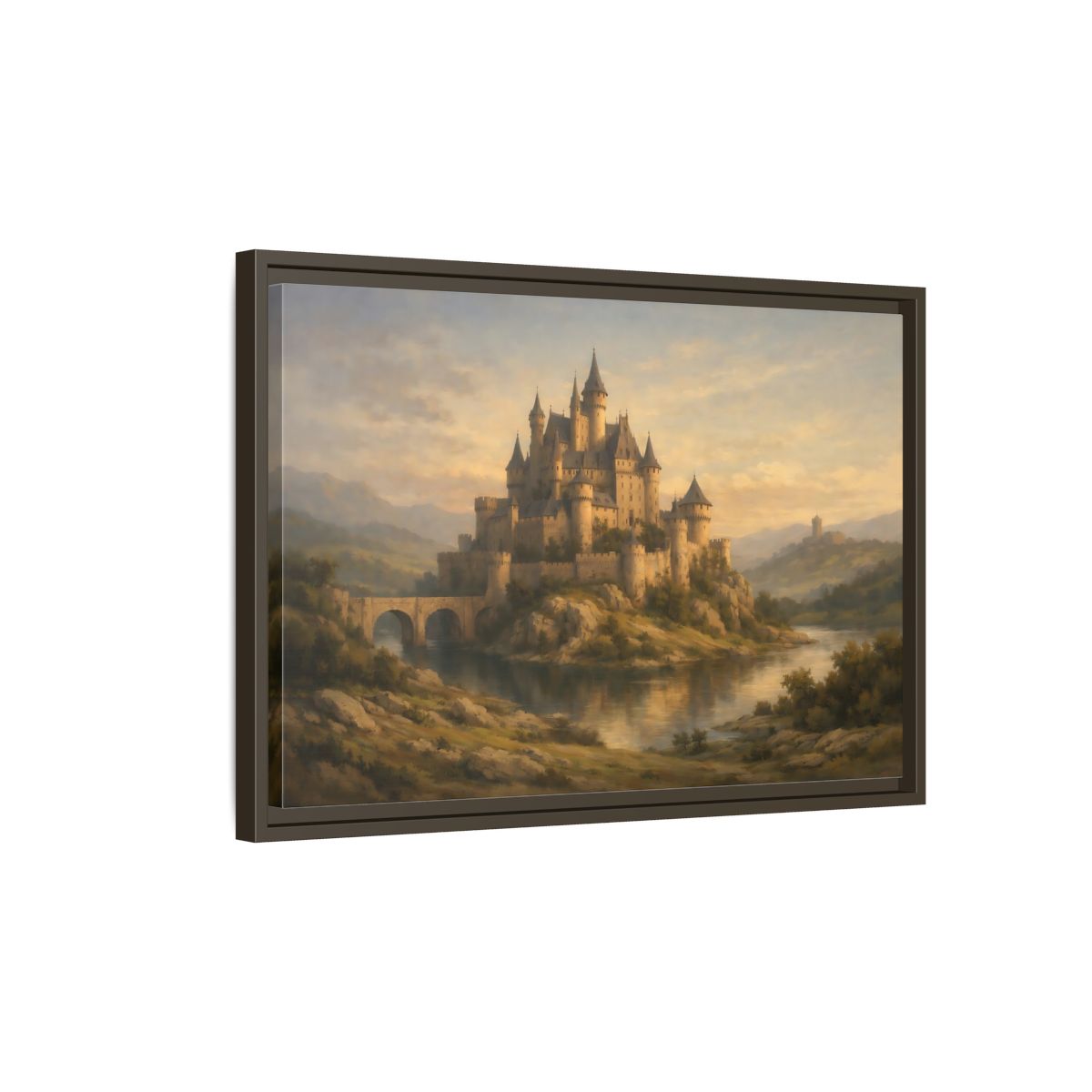 Side Mockup 2. Fairytale Castle Golden Castle shown as stretched canvas wall art