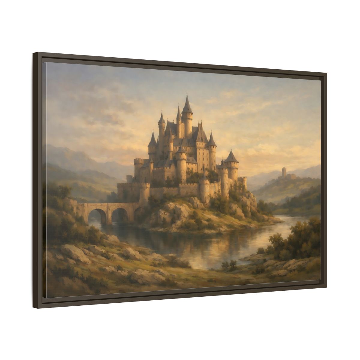 Side Mockup 9. Fairytale Castle Golden Castle shown as stretched canvas wall art