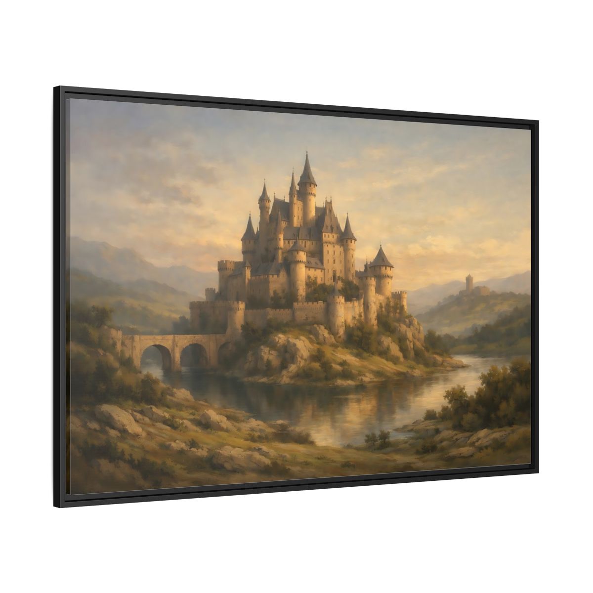 Side Mockup 12. Fairytale Castle Golden Castle shown as stretched canvas wall art