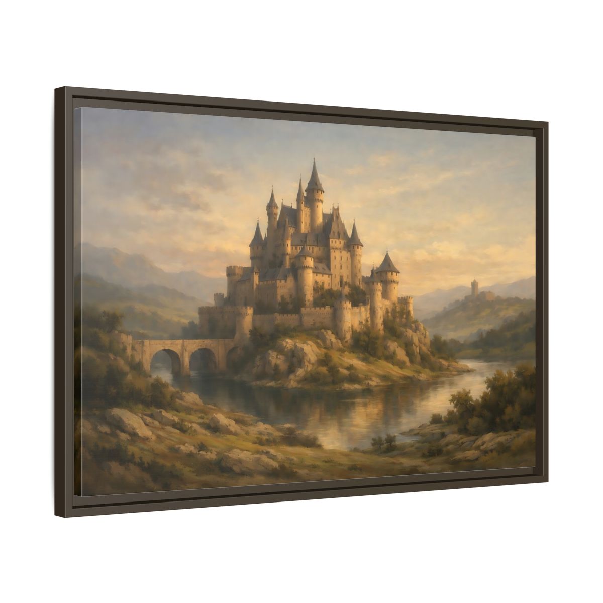 Side Mockup 11. Fairytale Castle Golden Castle shown as stretched canvas wall art