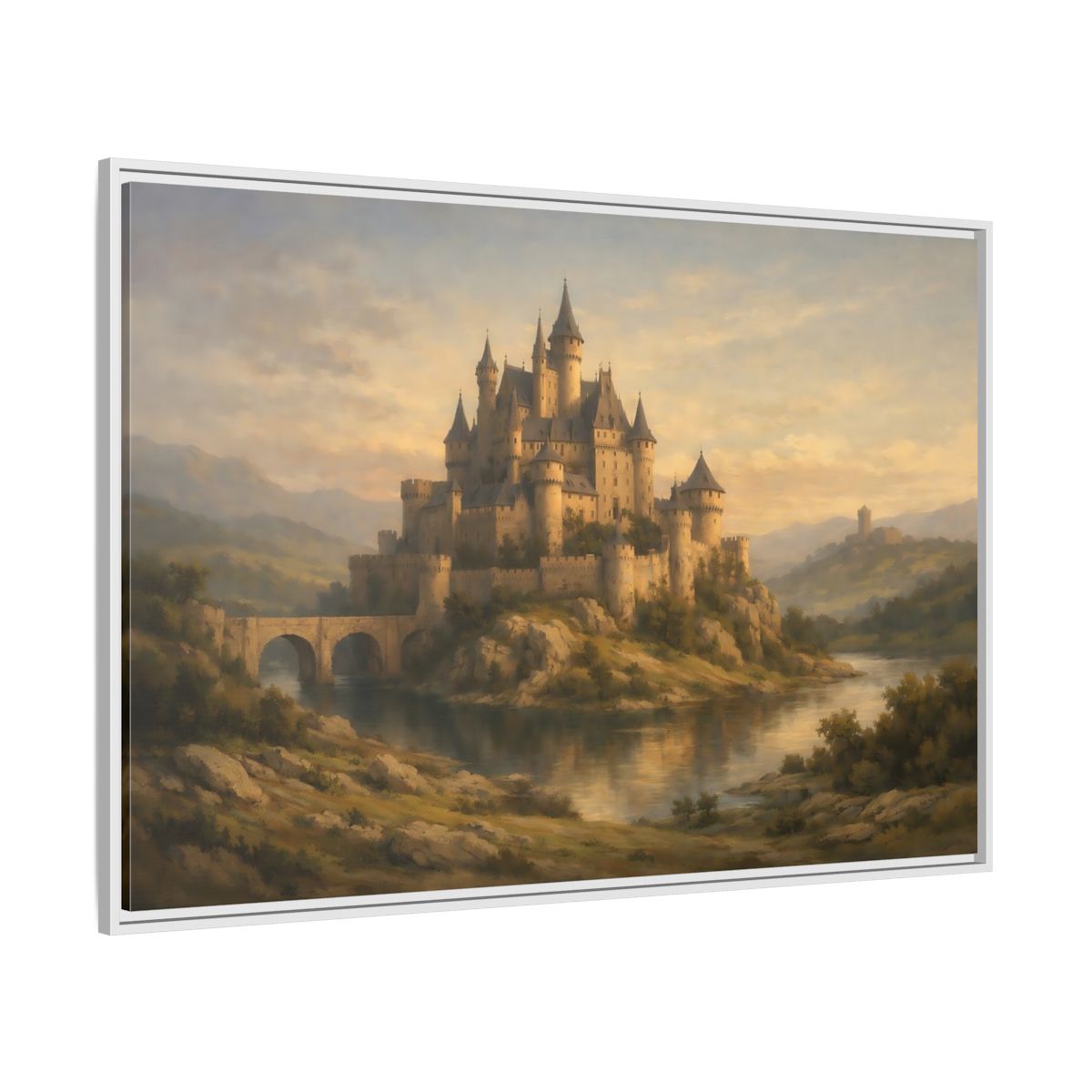 Side Mockup 7. Fairytale Castle Golden Castle shown as stretched canvas wall art