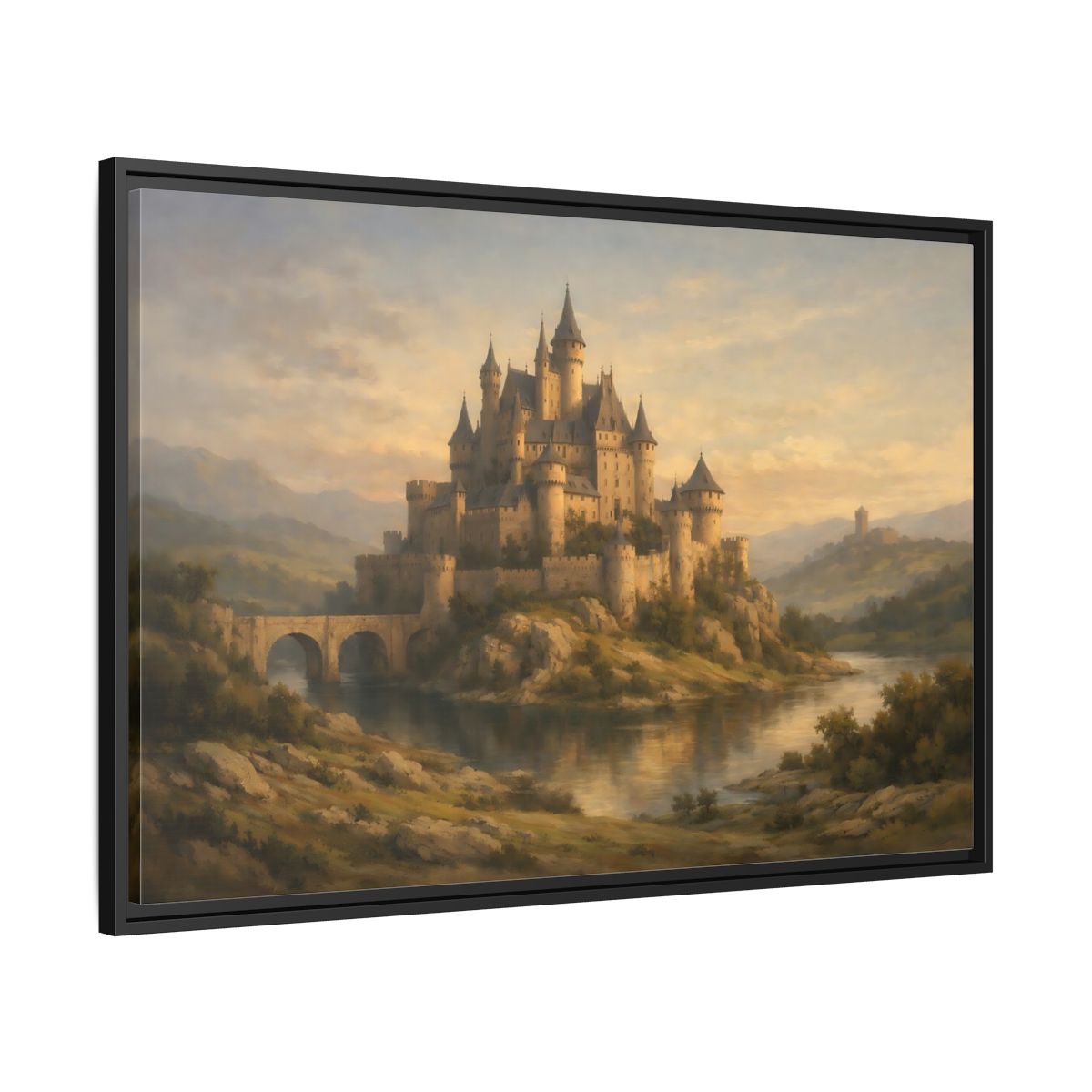 Side Mockup 13. Fairytale Castle Golden Castle shown as stretched canvas wall art