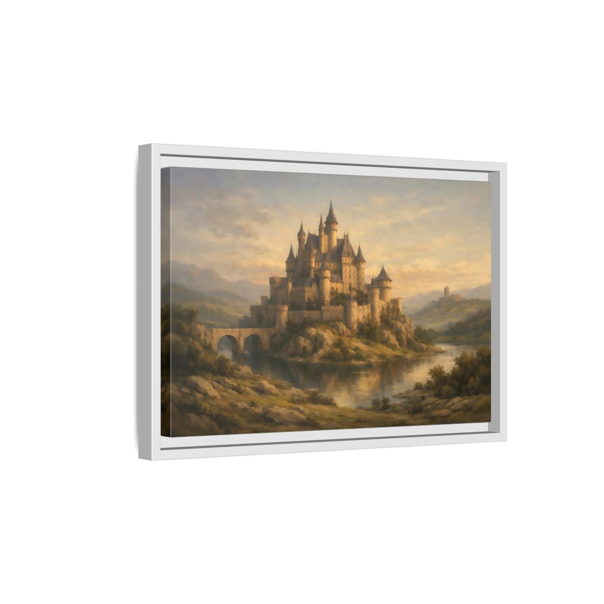 Side Mockup 4. Fairytale Castle Golden Castle shown as stretched canvas wall art