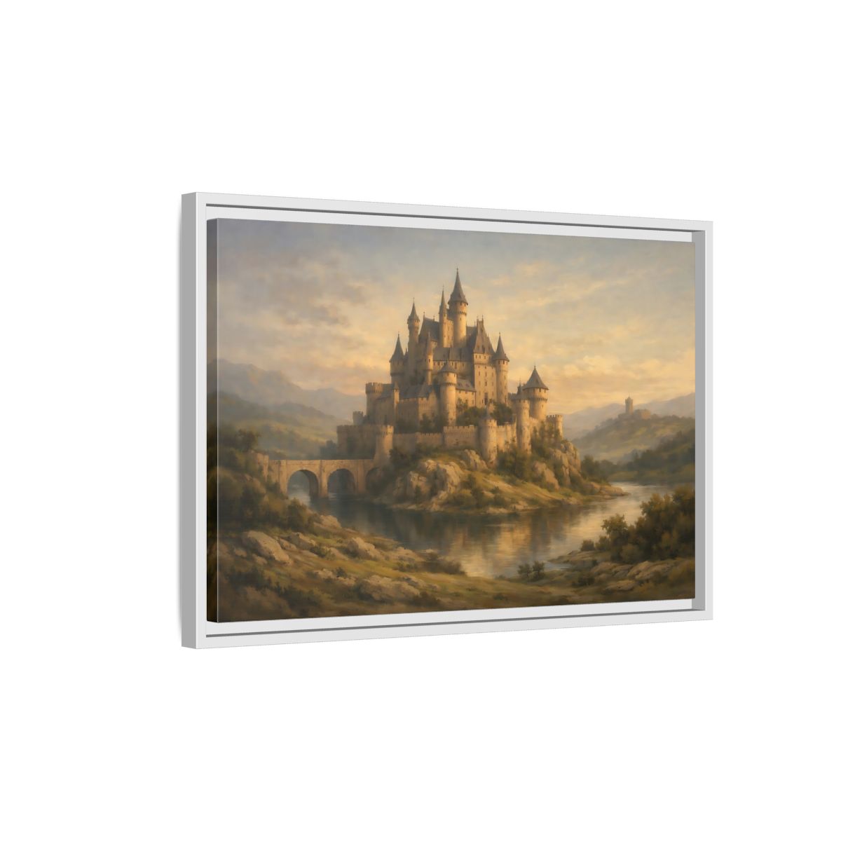 Side Mockup 1. Fairytale Castle Golden Castle shown as stretched canvas wall art