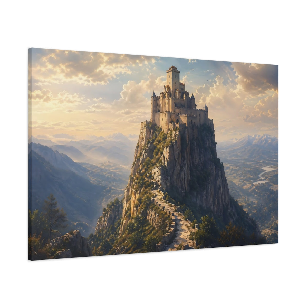 Side Mockup 1. Fairytale Castle Mountain Castle shown as stretched canvas wall art