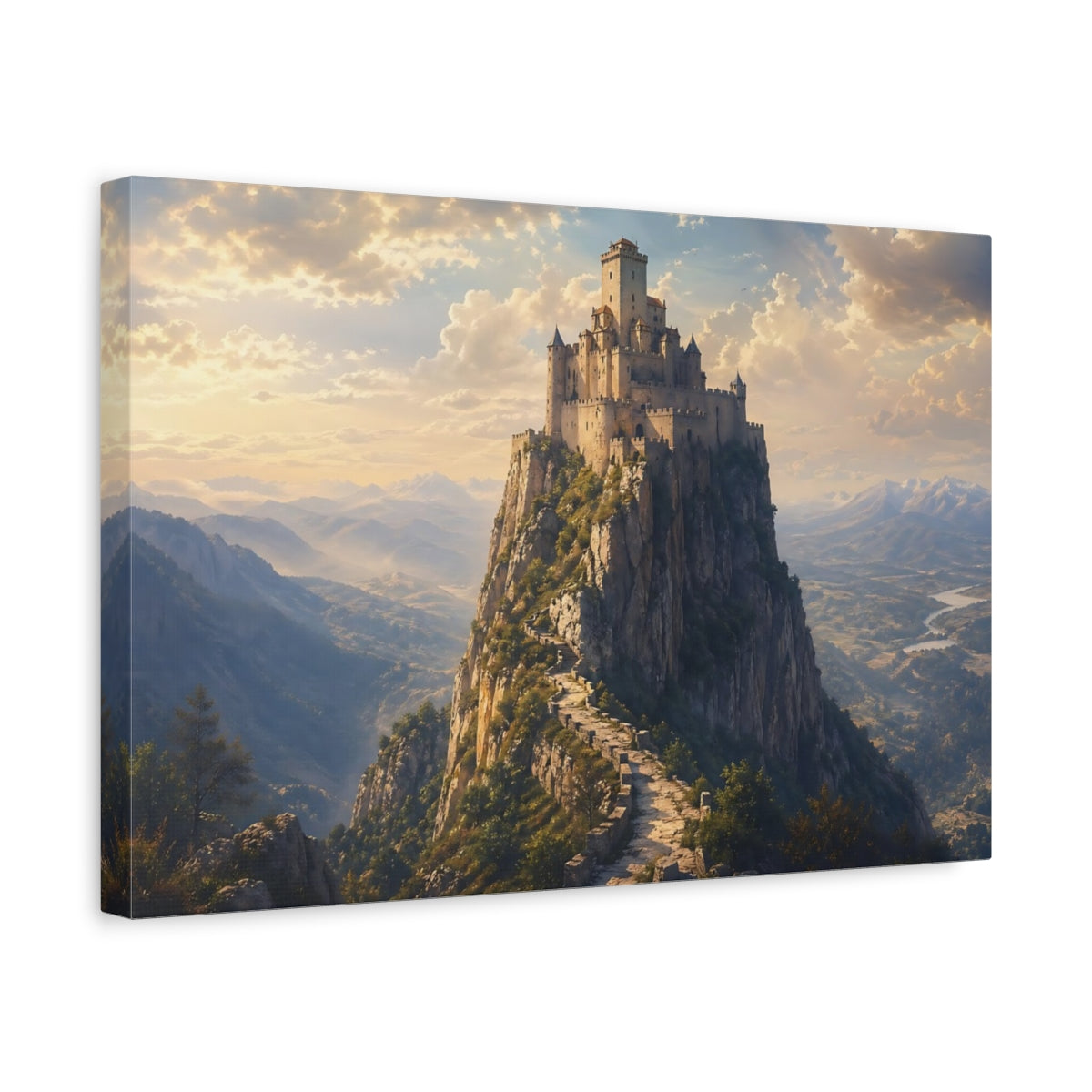 Side Mockup 4. Fairytale Castle Mountain Castle shown as stretched canvas wall art