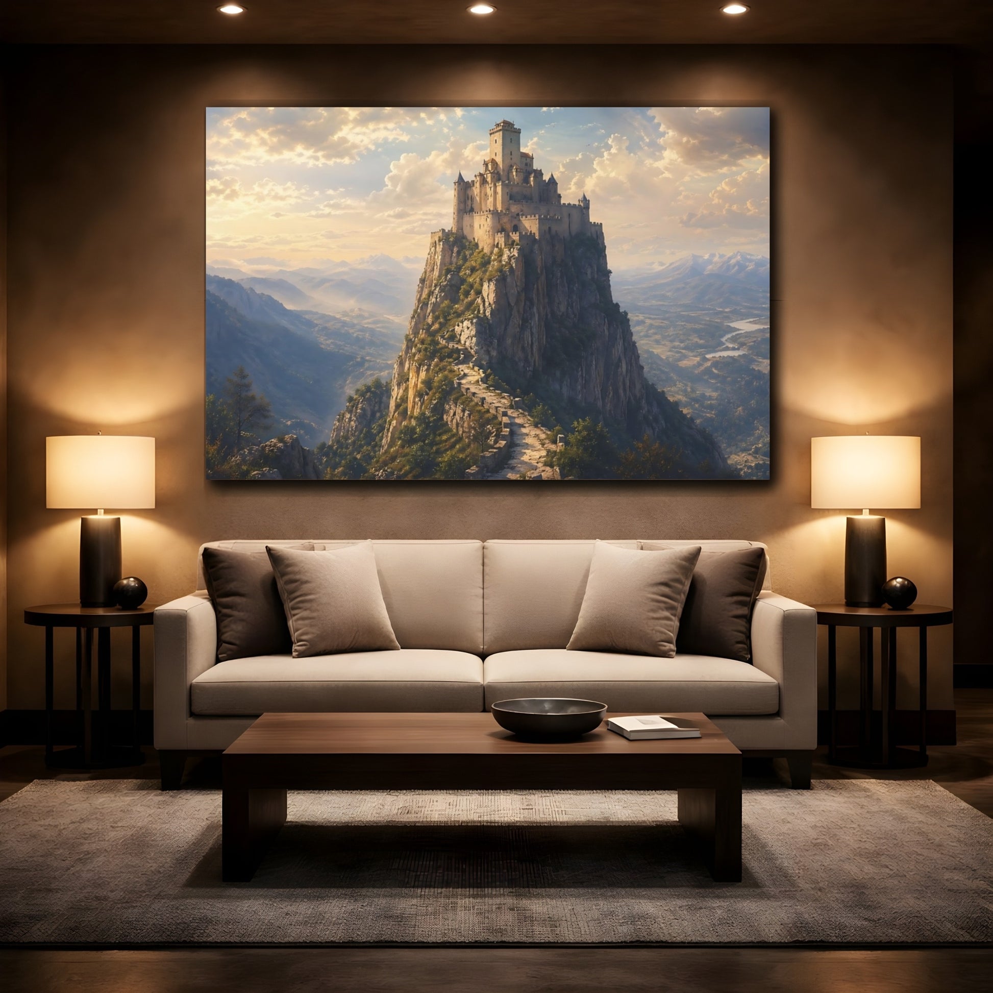 Mockup 2. Fairytale Castle Mountain Castle shown as stretched canvas wall art