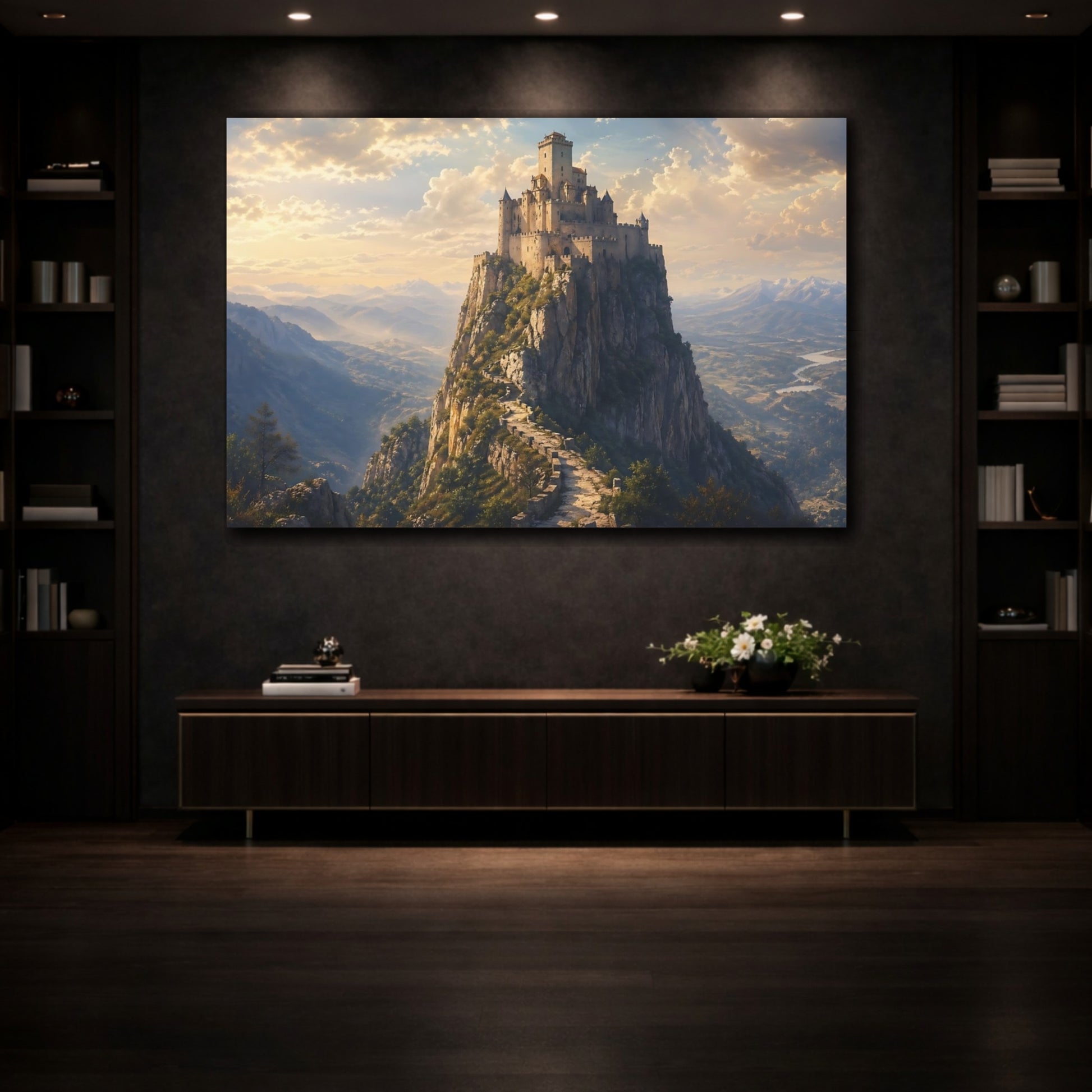 Mockup 3. Fairytale Castle Mountain Castle shown as stretched canvas wall art