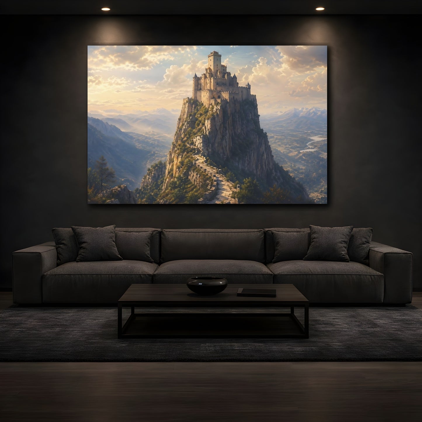 Mockup 4. Fairytale Castle Mountain Castle shown as stretched canvas wall art