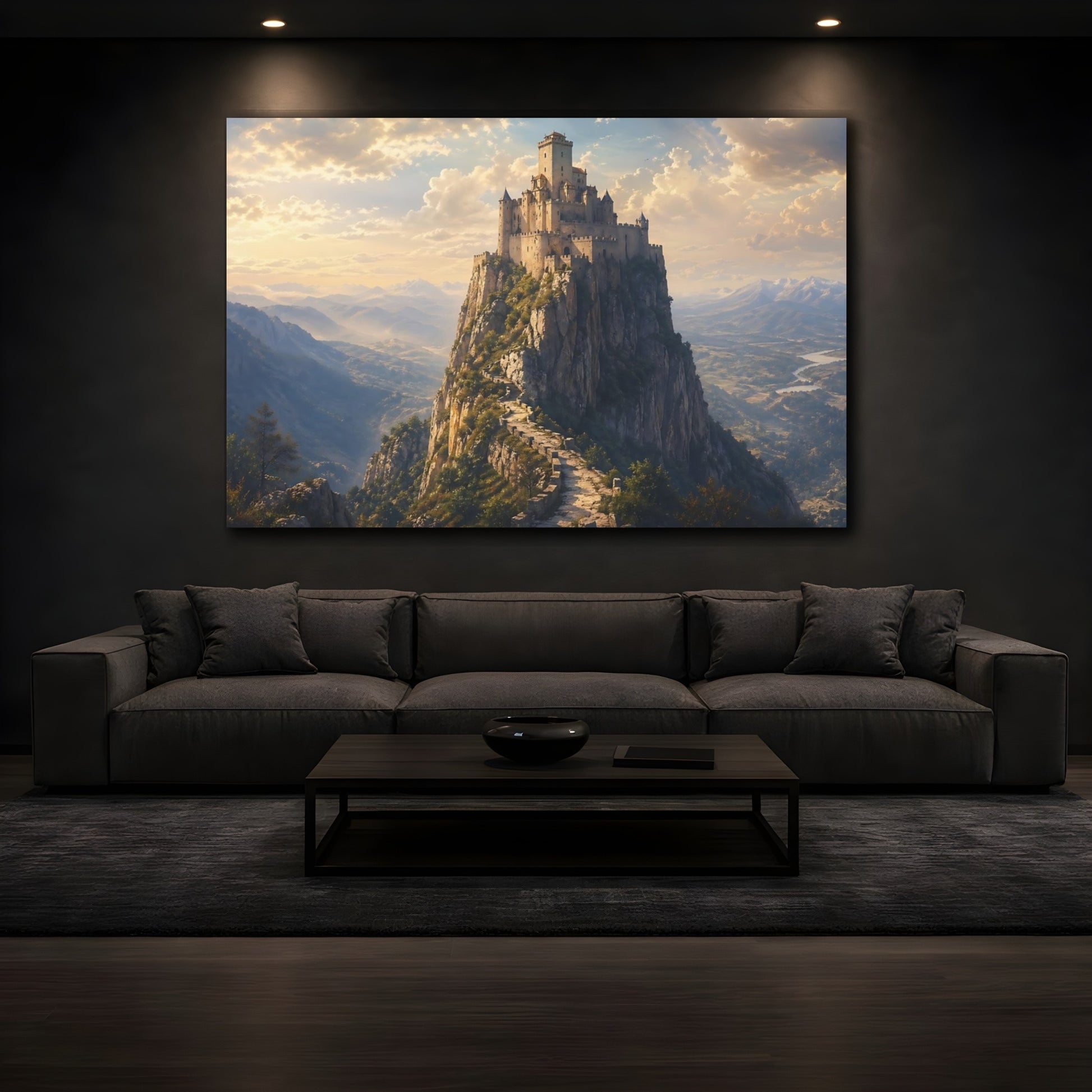 Mockup 4. Fairytale Castle Mountain Castle shown as stretched canvas wall art