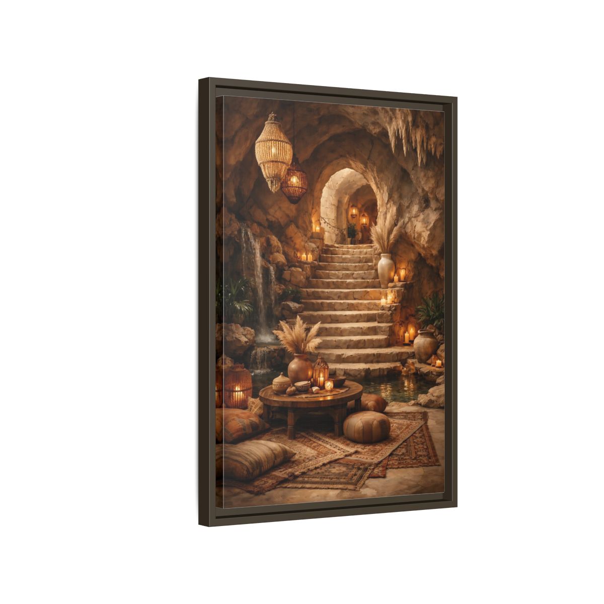 Side Mockup 2. Fairytale Cave Grotto Warm Earth Tones shown as stretched canvas wall art