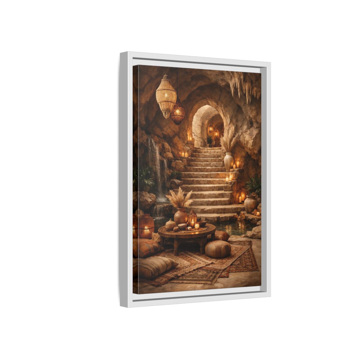 Side Mockup 4. Fairytale Cave Grotto Warm Earth Tones shown as stretched canvas wall art