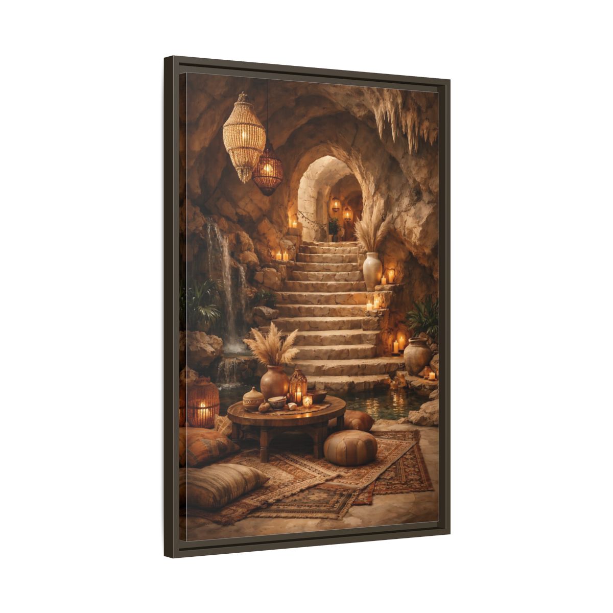 Side Mockup 12. Fairytale Cave Grotto Warm Earth Tones shown as stretched canvas wall art