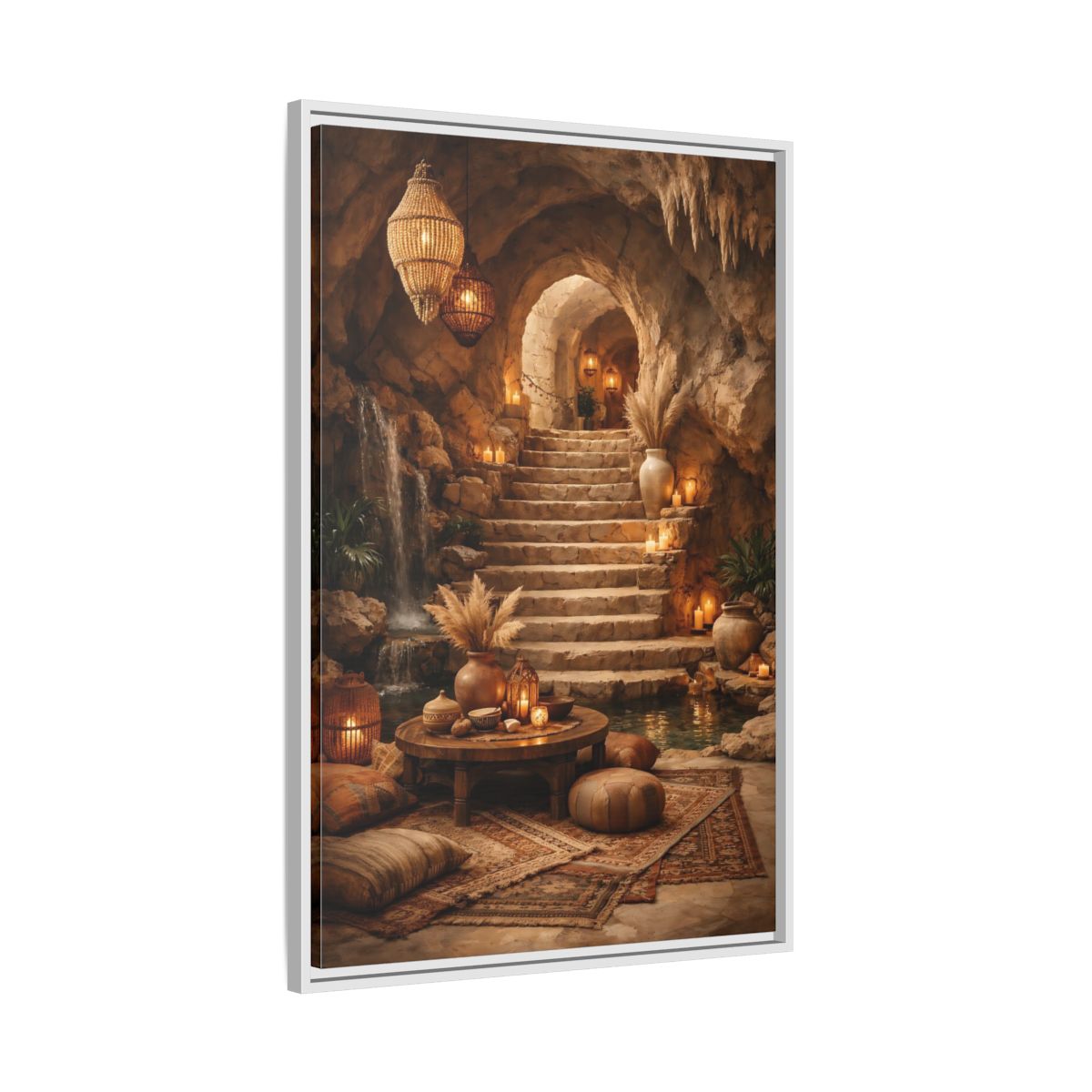 Side Mockup 9. Fairytale Cave Grotto Warm Earth Tones shown as stretched canvas wall art