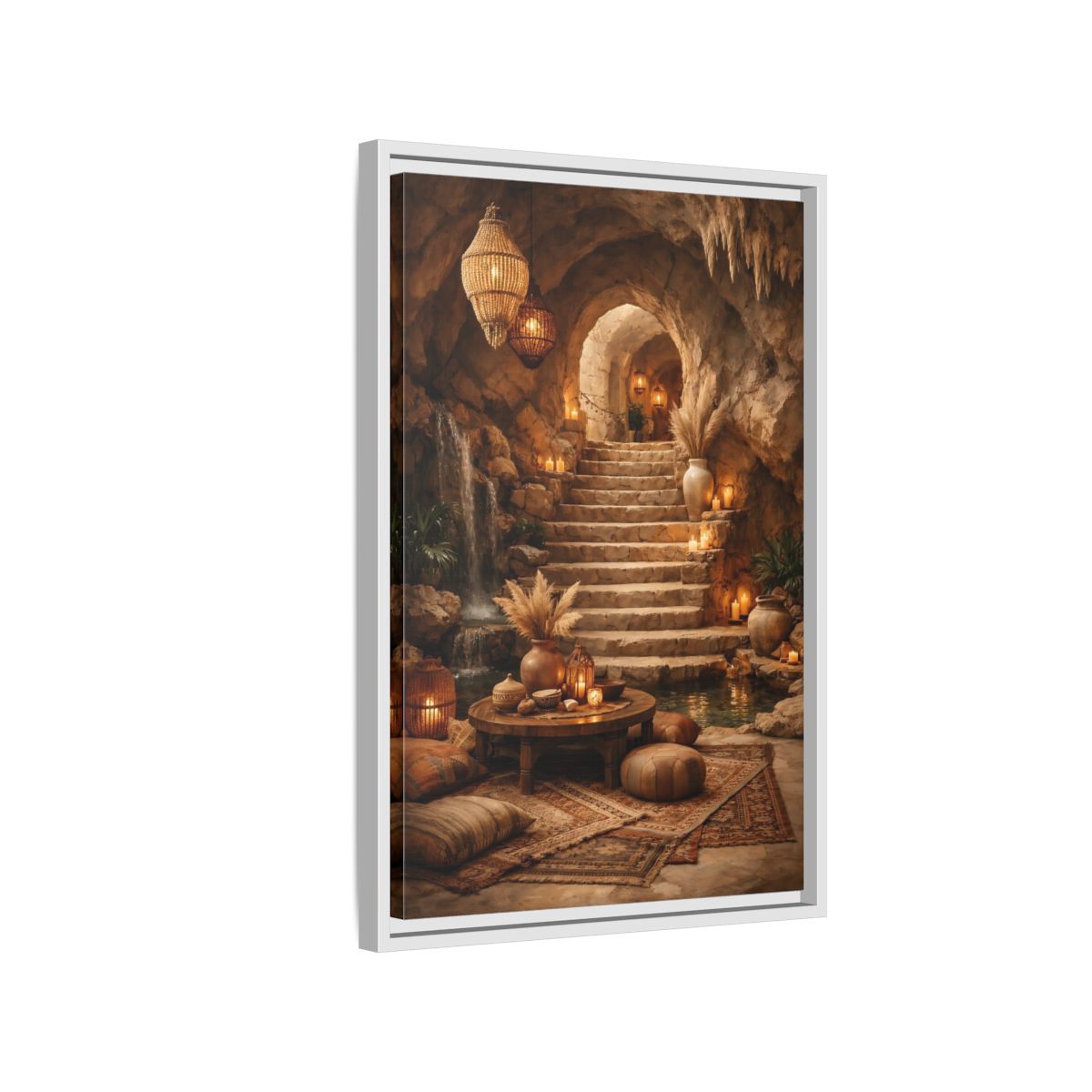 Side Mockup 1. Fairytale Cave Grotto Warm Earth Tones shown as stretched canvas wall art