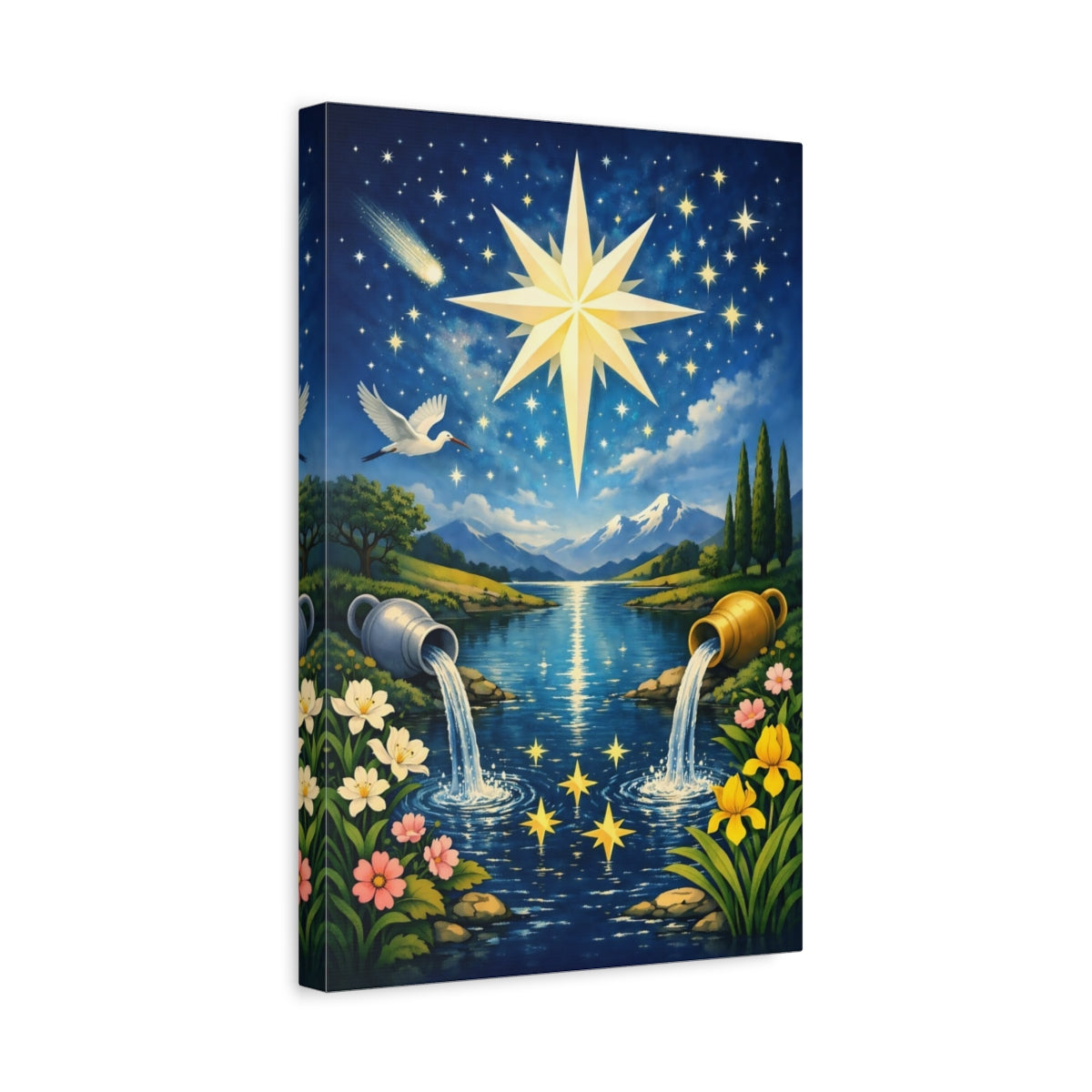 Side Mockup 4. Fairytale Celestial Star Blue And Gold Star shown as stretched canvas wall art