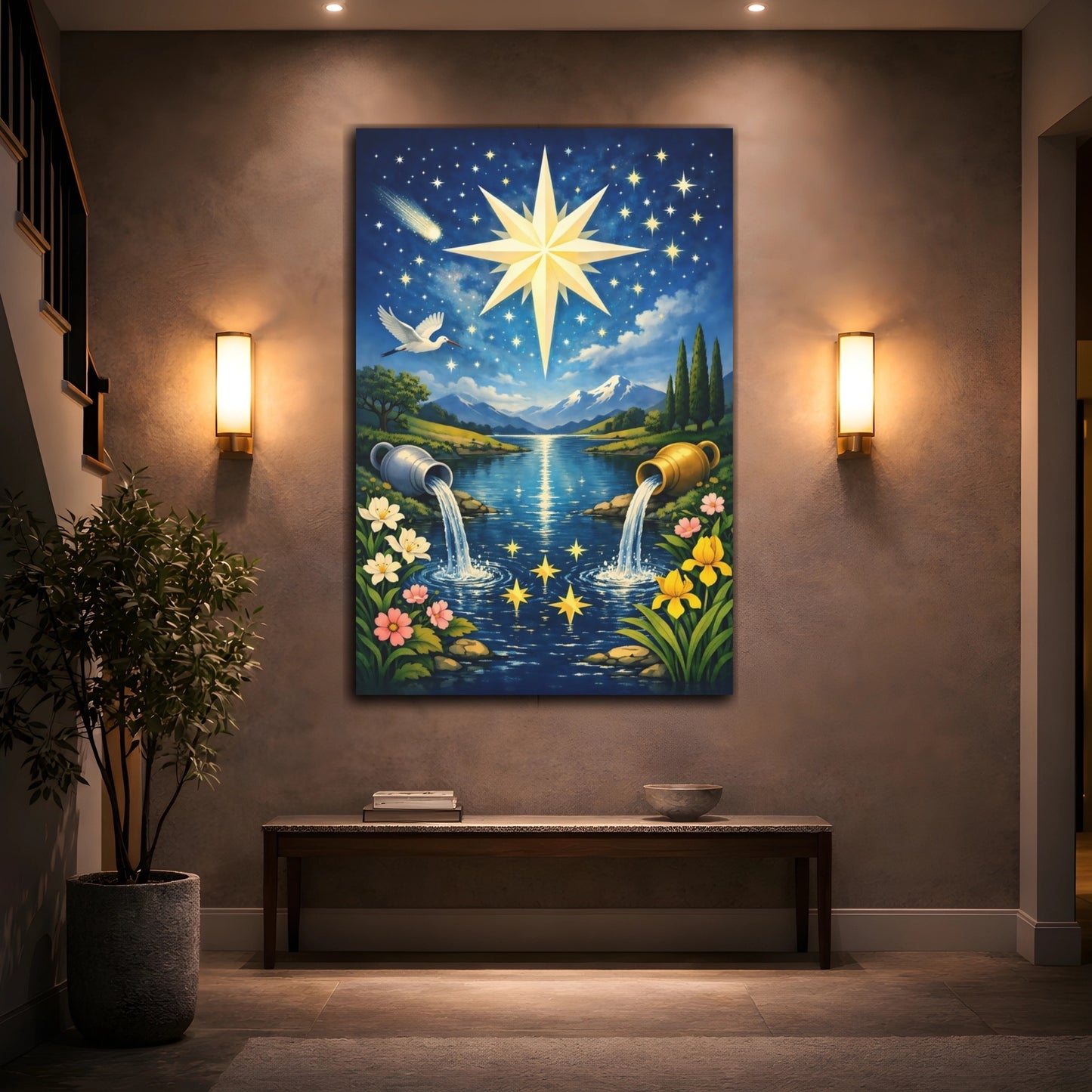 Mockup 3. Fairytale Celestial Star Blue And Gold Star shown as stretched canvas wall art