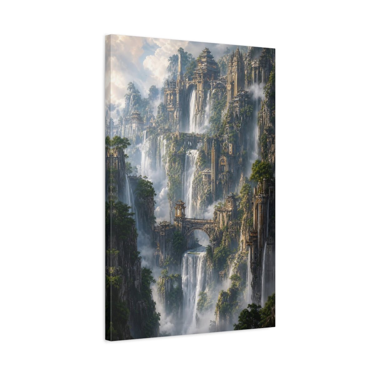 Fairytale Cliffside City Fantasy Cityscape Canvas Print – Living Room, Large Wall - YesArtYes