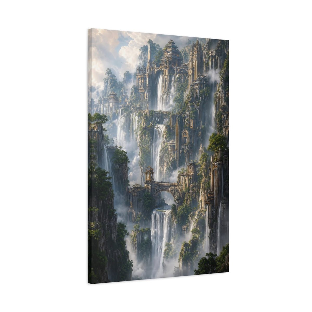 Fairytale Cliffside City Fantasy Cityscape Canvas Print – Living Room, Large Wall - YesArtYes