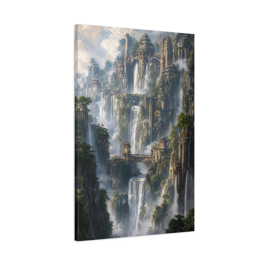 Fairytale Cliffside City Fantasy Cityscape Canvas Print – Living Room, Large Wall - YesArtYes