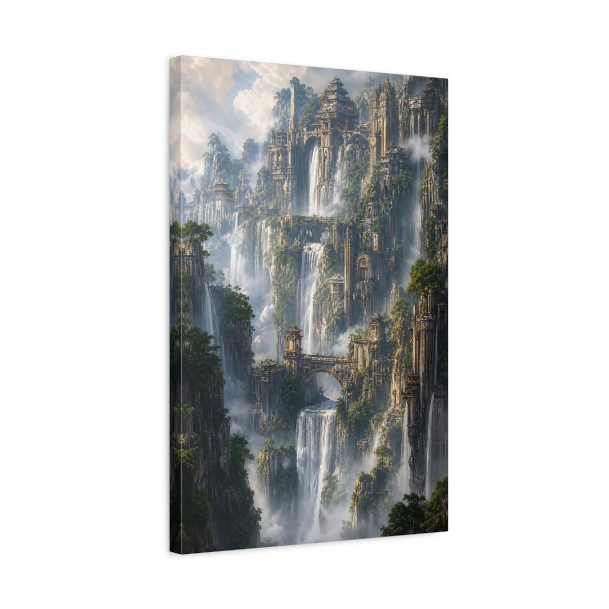 Fairytale Cliffside City Fantasy Cityscape Canvas Print – Living Room, Large Wall - YesArtYes