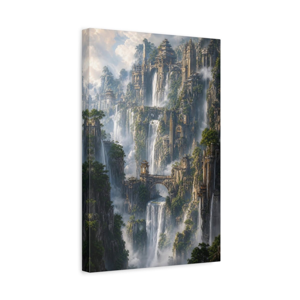 Fairytale Cliffside City Fantasy Cityscape Canvas Print – Living Room, Large Wall - YesArtYes