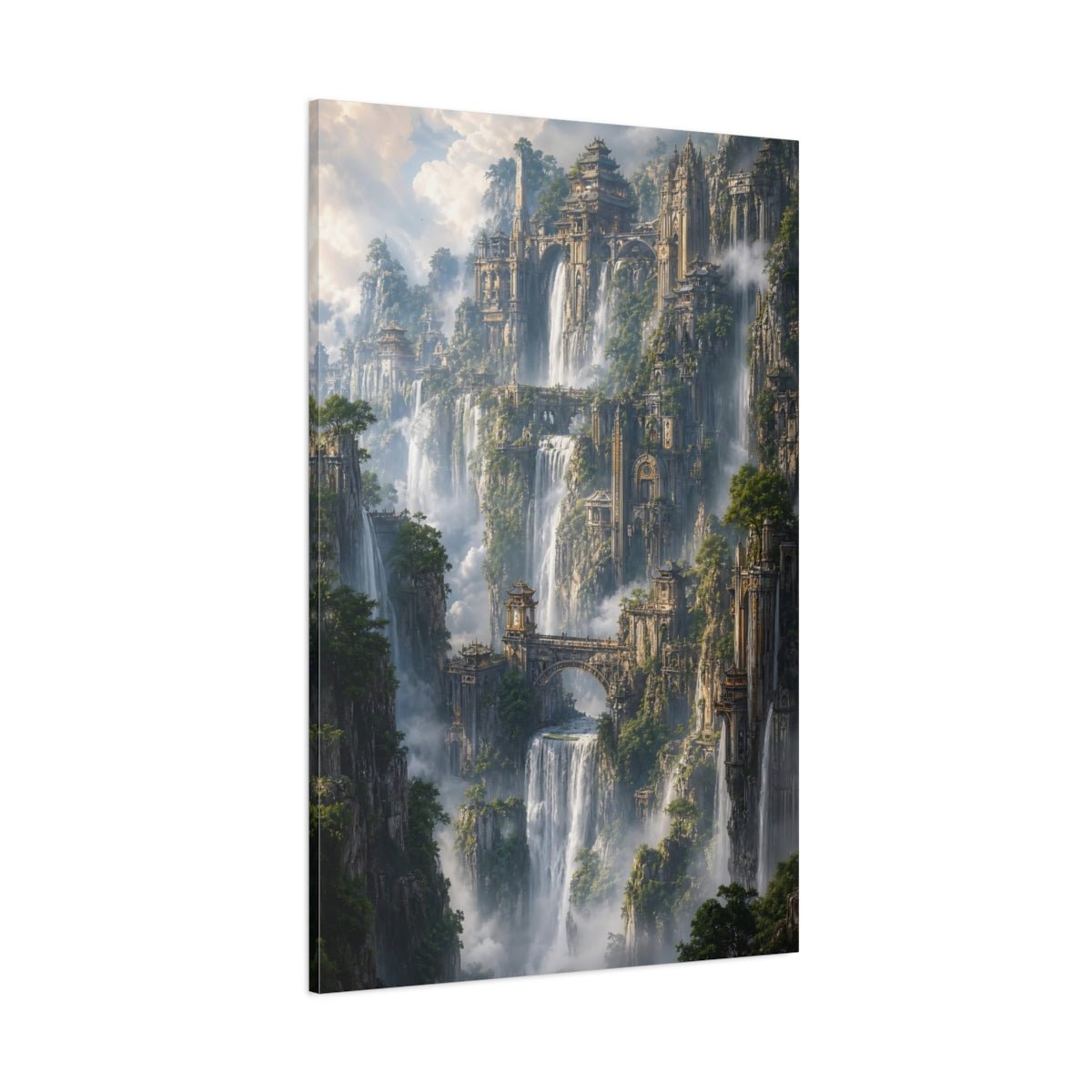Fairytale Cliffside City Fantasy Cityscape Canvas Print – Living Room, Large Wall - YesArtYes