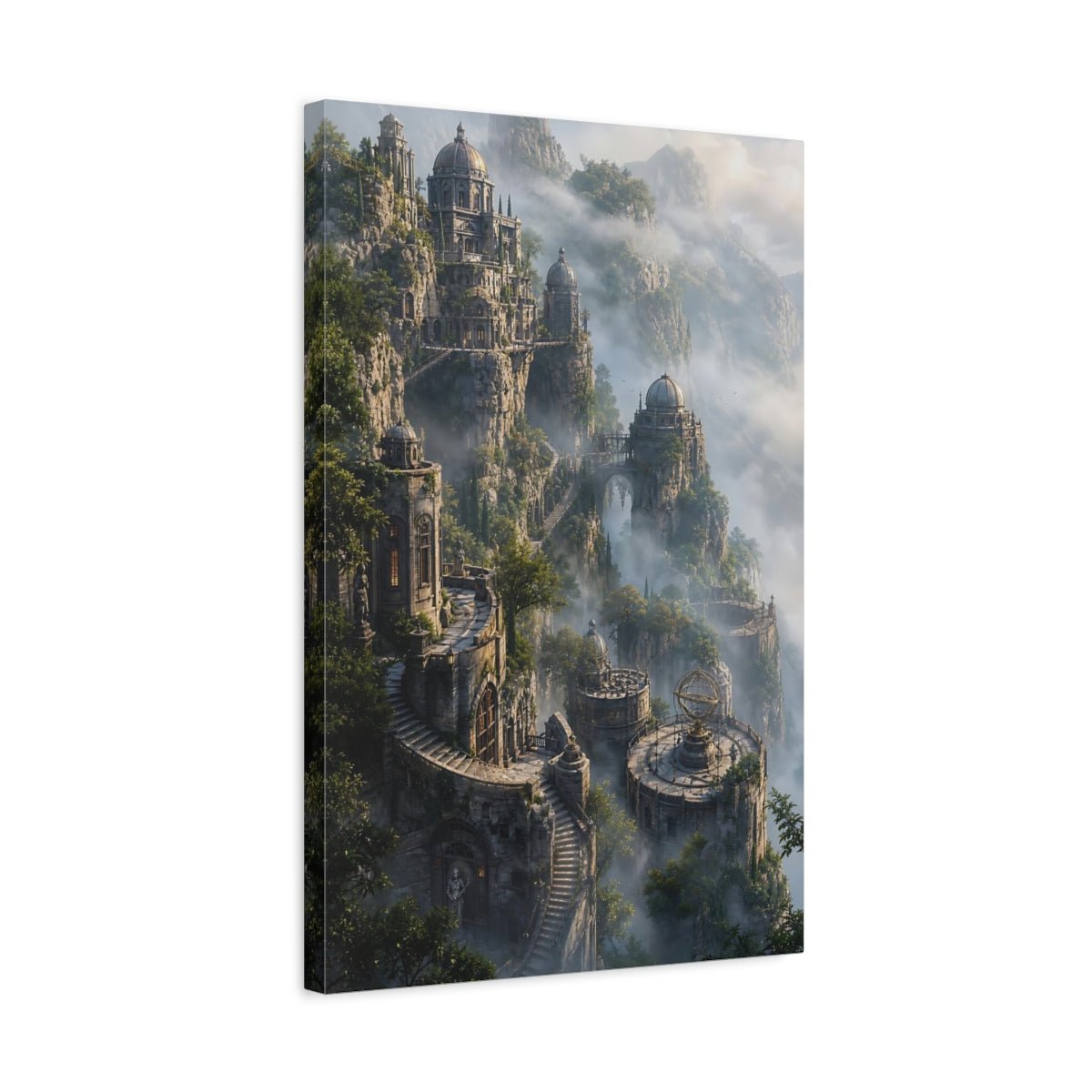 Fairytale Cliffside City Misty Canvas Wall Art Print – Living Room Decor, Above Fireplace - YesArtYes