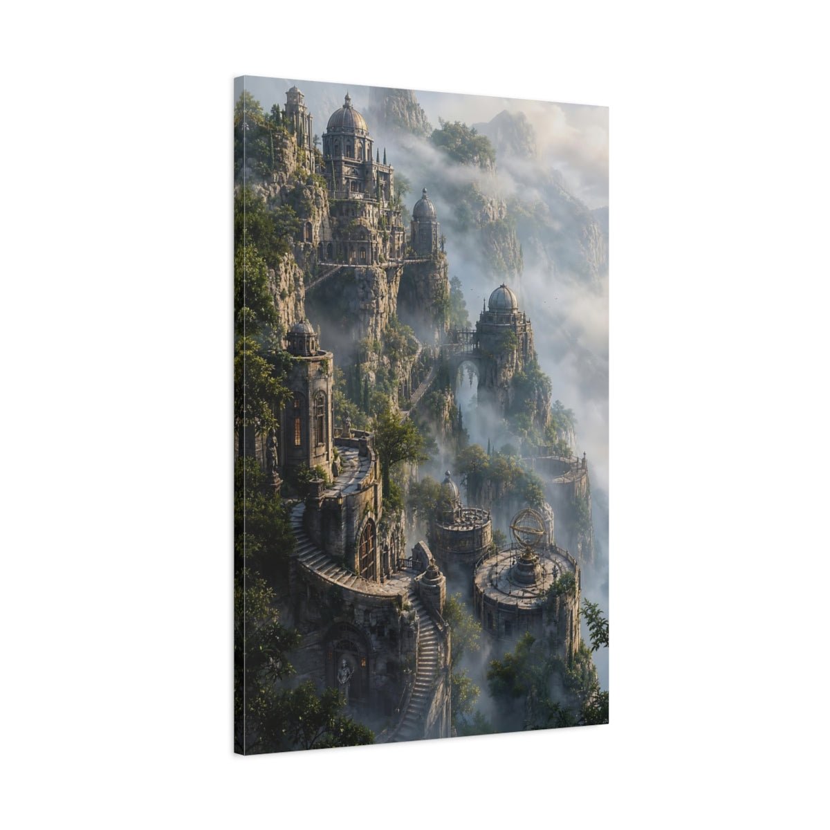 Fairytale Cliffside City Misty Canvas Wall Art Print – Living Room Decor, Above Fireplace - YesArtYes