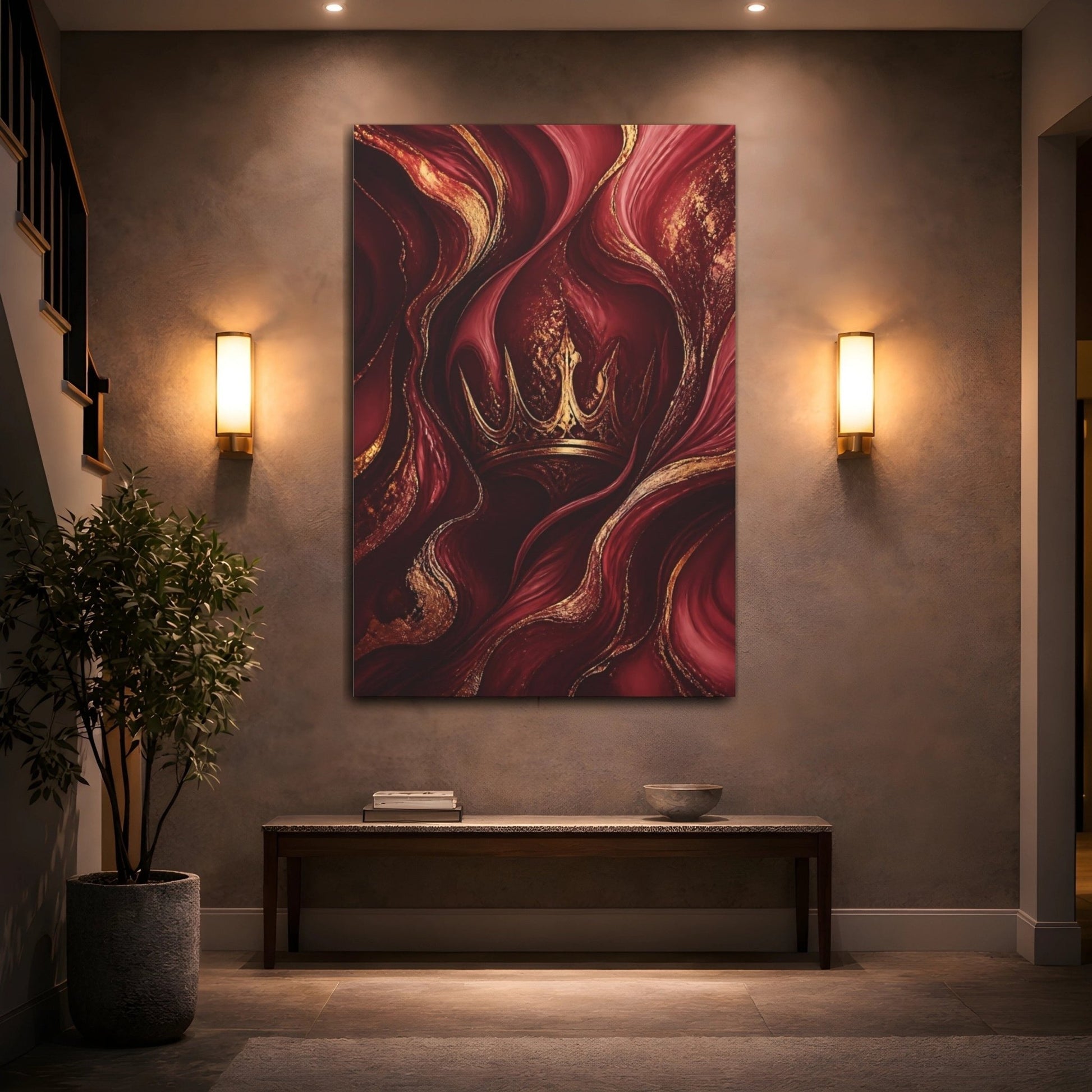 Fairytale Crown Red And Gold Canvas Print – Luxury Decor for Living Room, Above Couch - YesArtYes