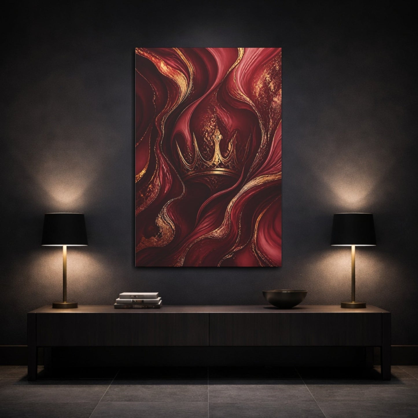 Fairytale Crown Red And Gold Canvas Print – Luxury Decor for Living Room, Above Couch - YesArtYes