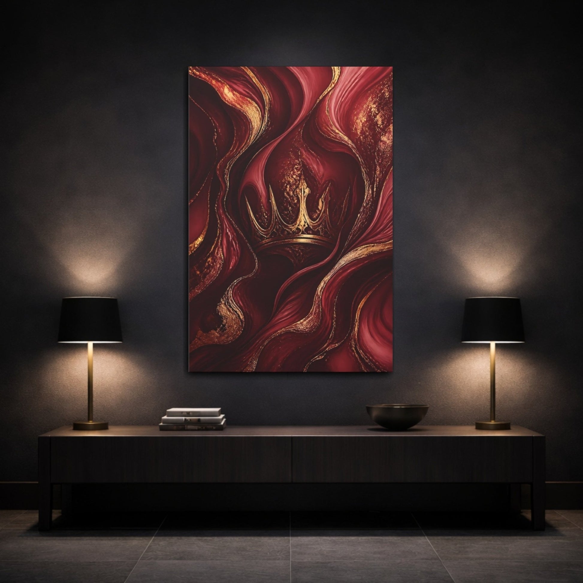 Fairytale Crown Red And Gold Canvas Print – Luxury Decor for Living Room, Above Couch - YesArtYes