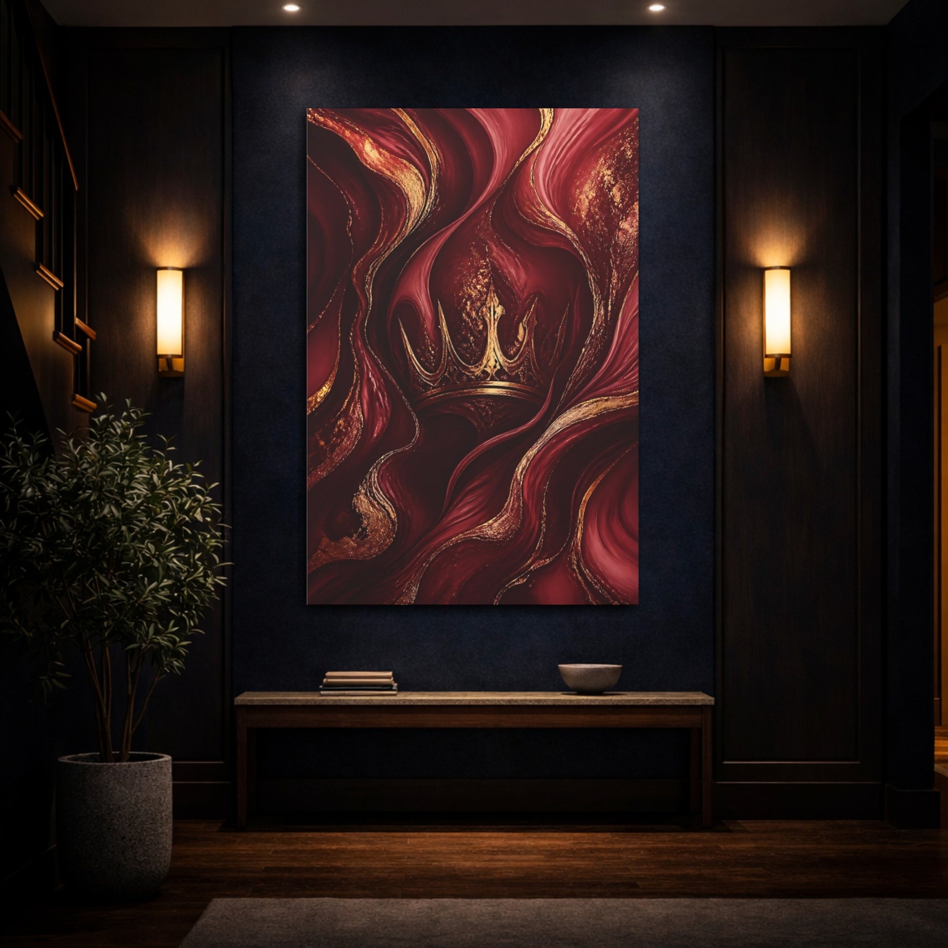 Mockup 4. Fairytale Crown Red And Gold shown as stretched canvas wall art