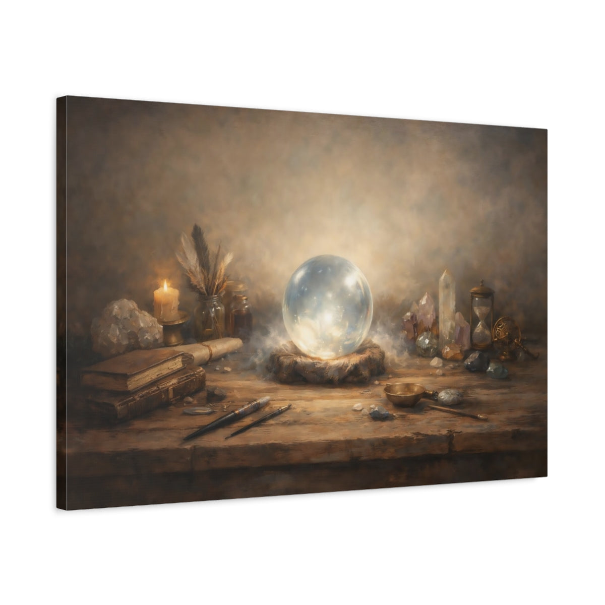 Side Mockup 2. Fairytale Crystal Ball Mystic Table shown as stretched canvas wall art