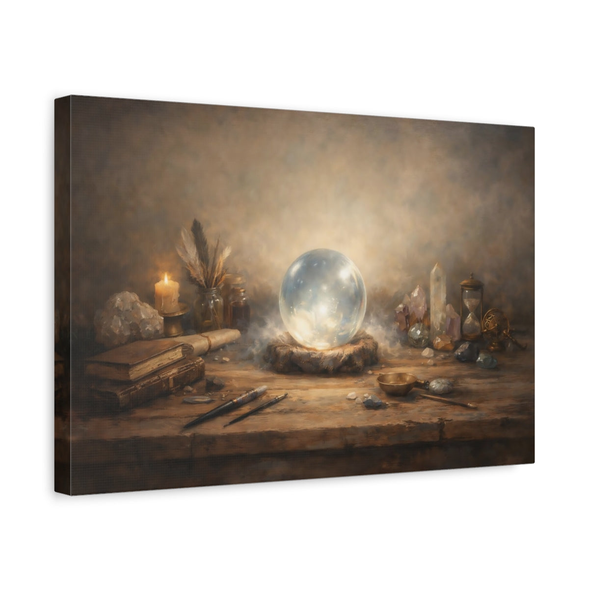 Side Mockup 4. Fairytale Crystal Ball Mystic Table shown as stretched canvas wall art