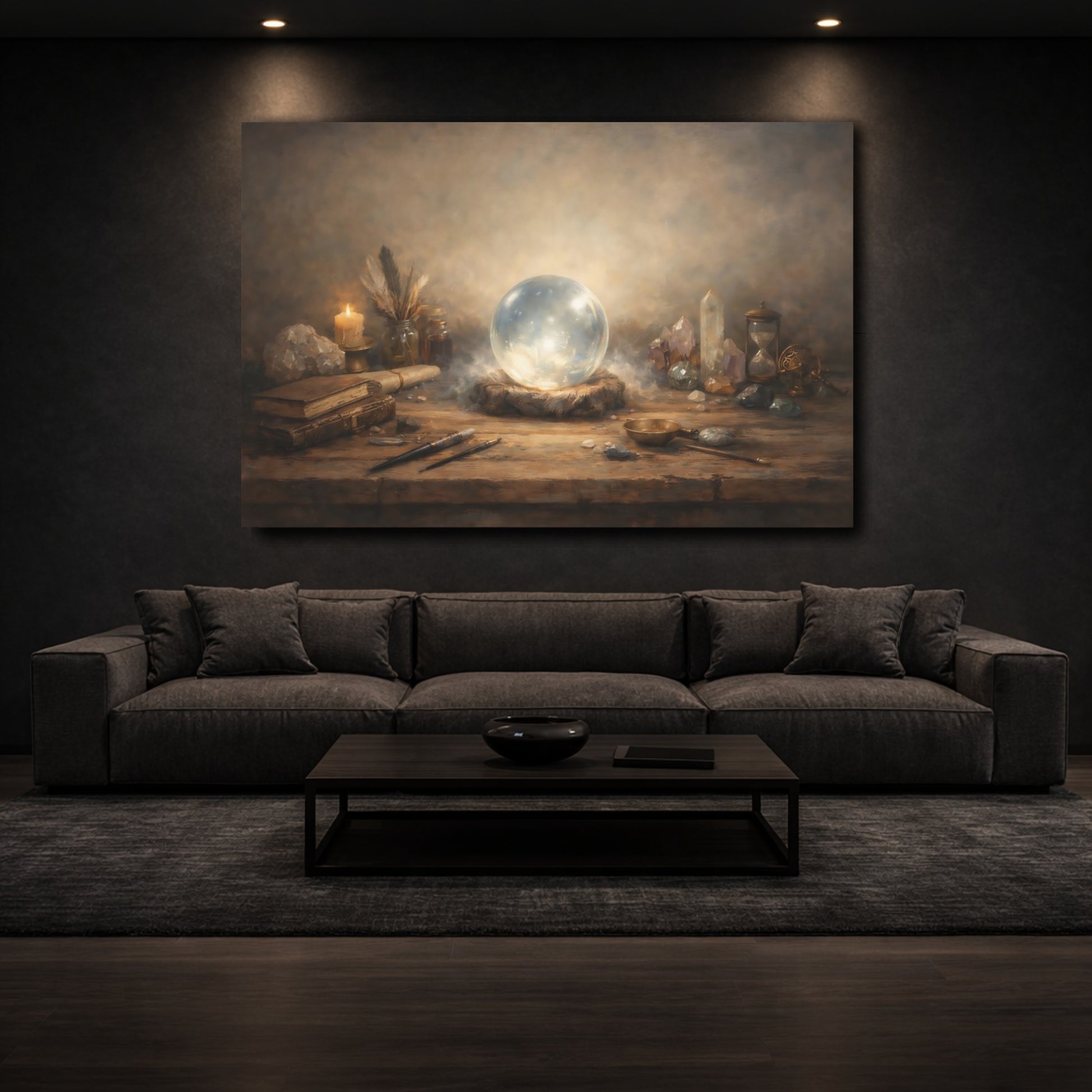 Mockup 2. Fairytale Crystal Ball Mystic Table shown as stretched canvas wall art