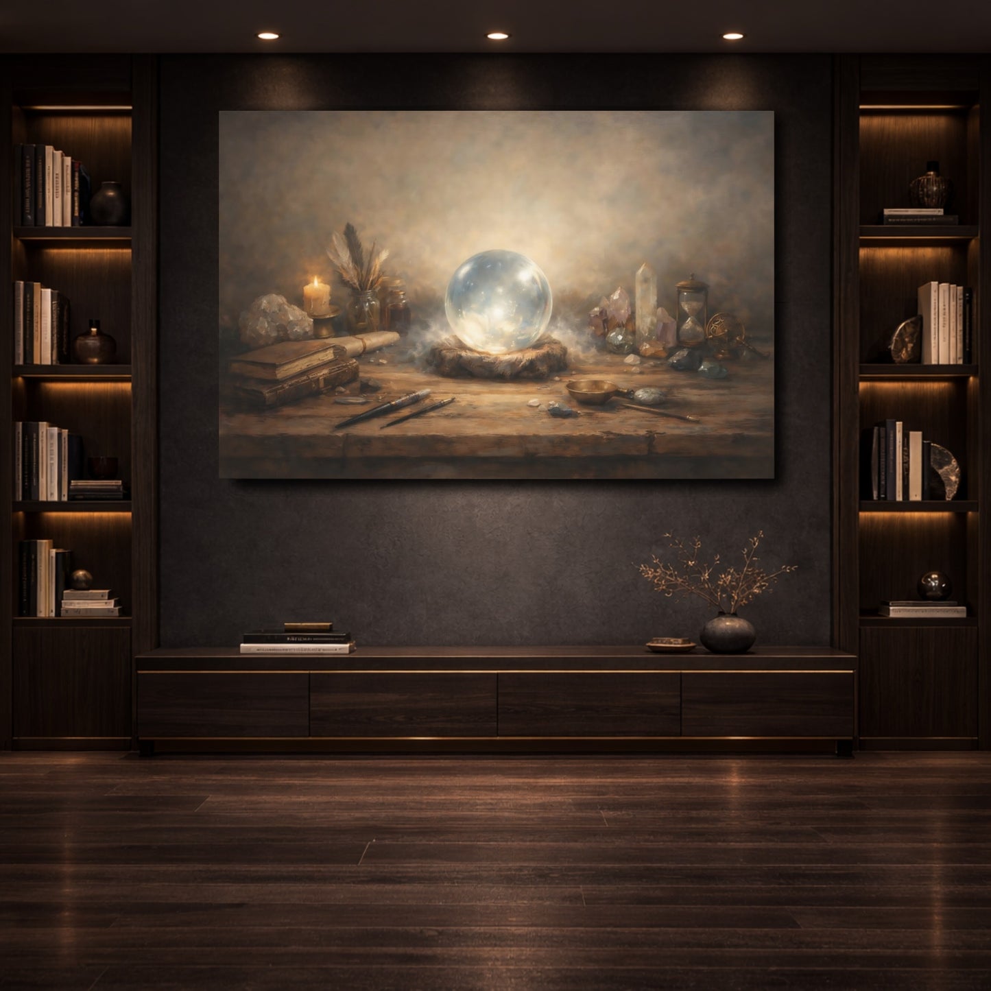 Mockup 3. Fairytale Crystal Ball Mystic Table shown as stretched canvas wall art