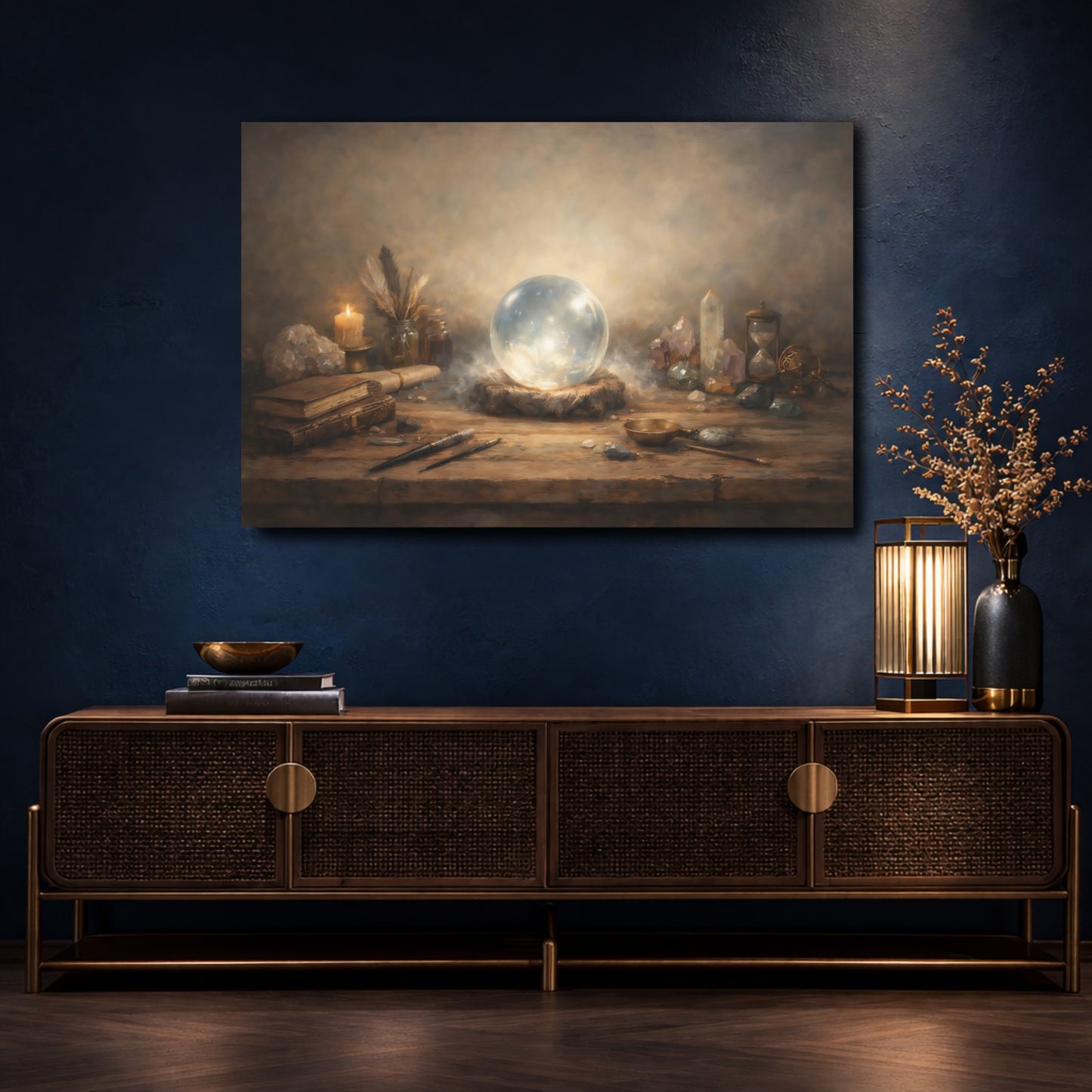 Mockup 4. Fairytale Crystal Ball Mystic Table shown as stretched canvas wall art