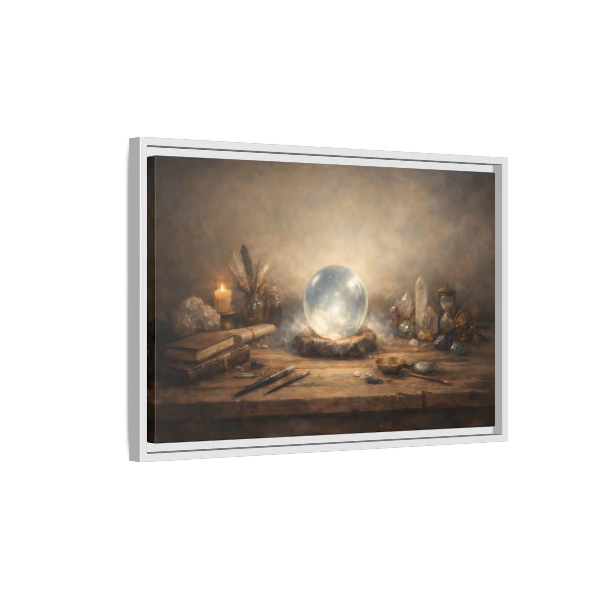 Side Mockup 1. Fairytale Crystal Ball Vintage Mystic shown as stretched canvas wall art