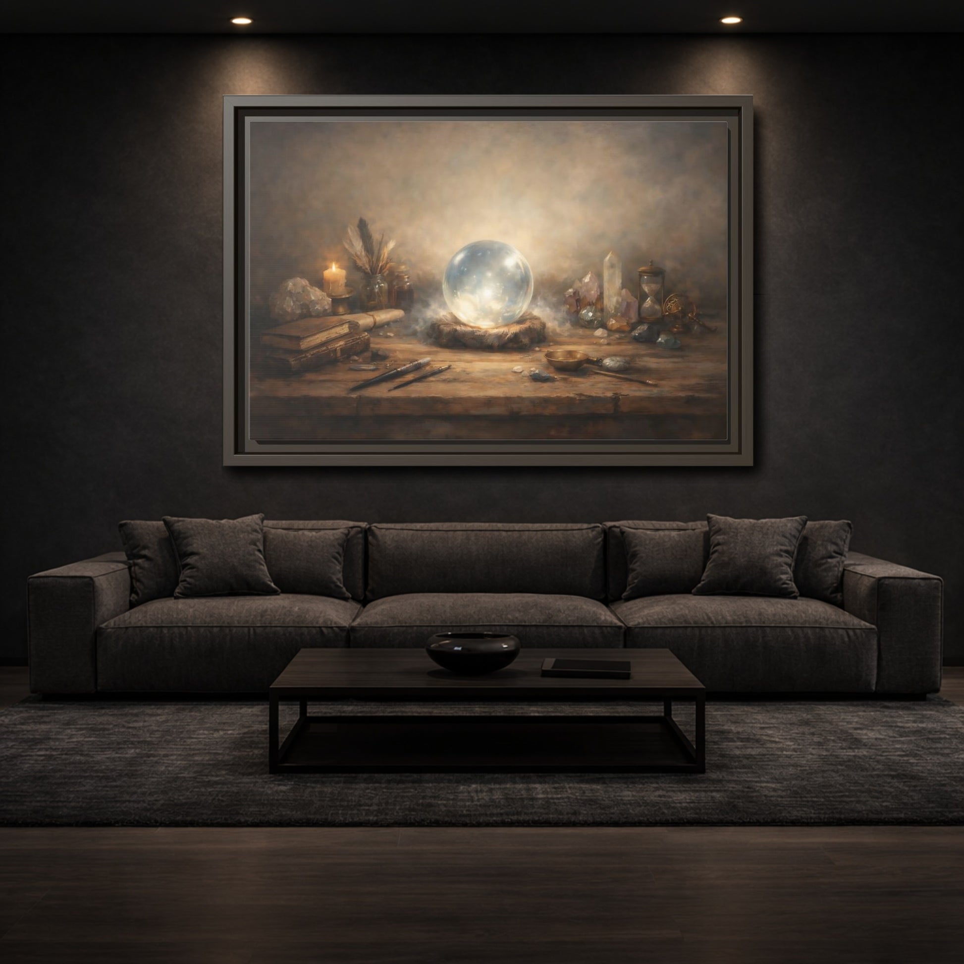 Mockup 2. Fairytale Crystal Ball Vintage Mystic shown as stretched canvas wall art