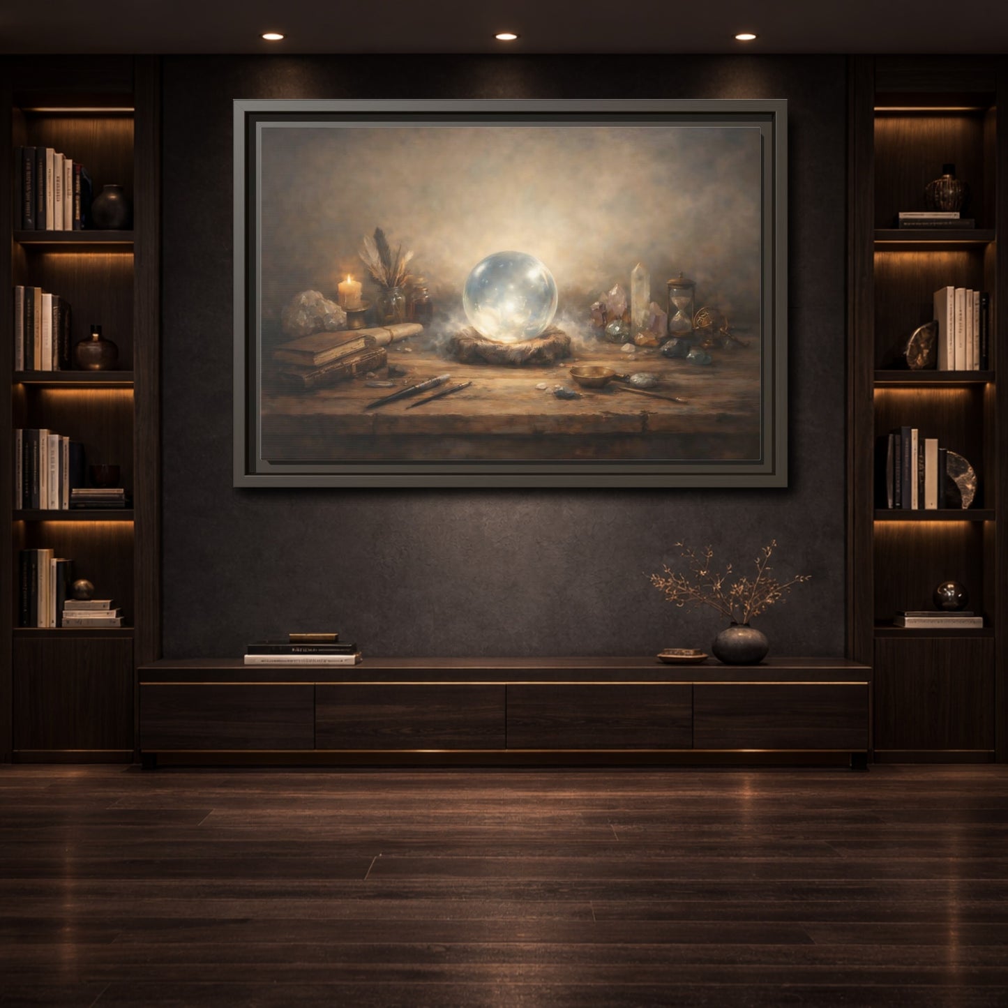 Mockup 3. Fairytale Crystal Ball Vintage Mystic shown as stretched canvas wall art